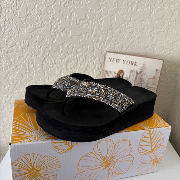 Yellow Box Black and Silver Embellished Sandals - Picture 1 of 2